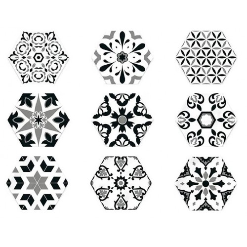 Trinidad black & white mixed pattern hexagon